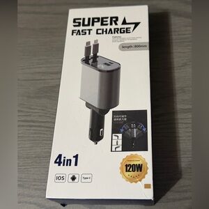 4-in-1 Fast Charge Car Charger - Black Retractable